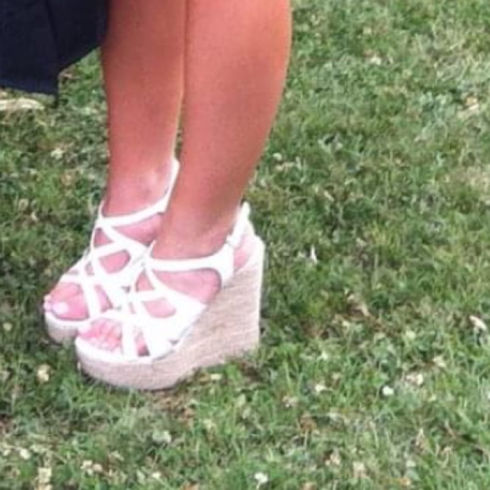 White strappy espadrille wedges